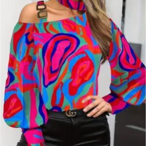Colorful Abstract Off-Shoulder Women's Top